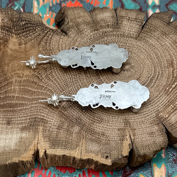 LEO FEENEY Sterling Sleeping Beauty Turquoise Multi-Stone Hoop Earrings Dangles - Picture 2 of 2